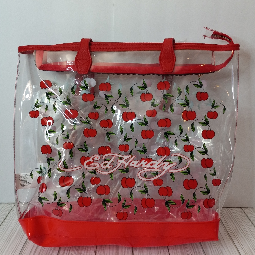 Ed Hardy Cherries Clear Large Tote Bag